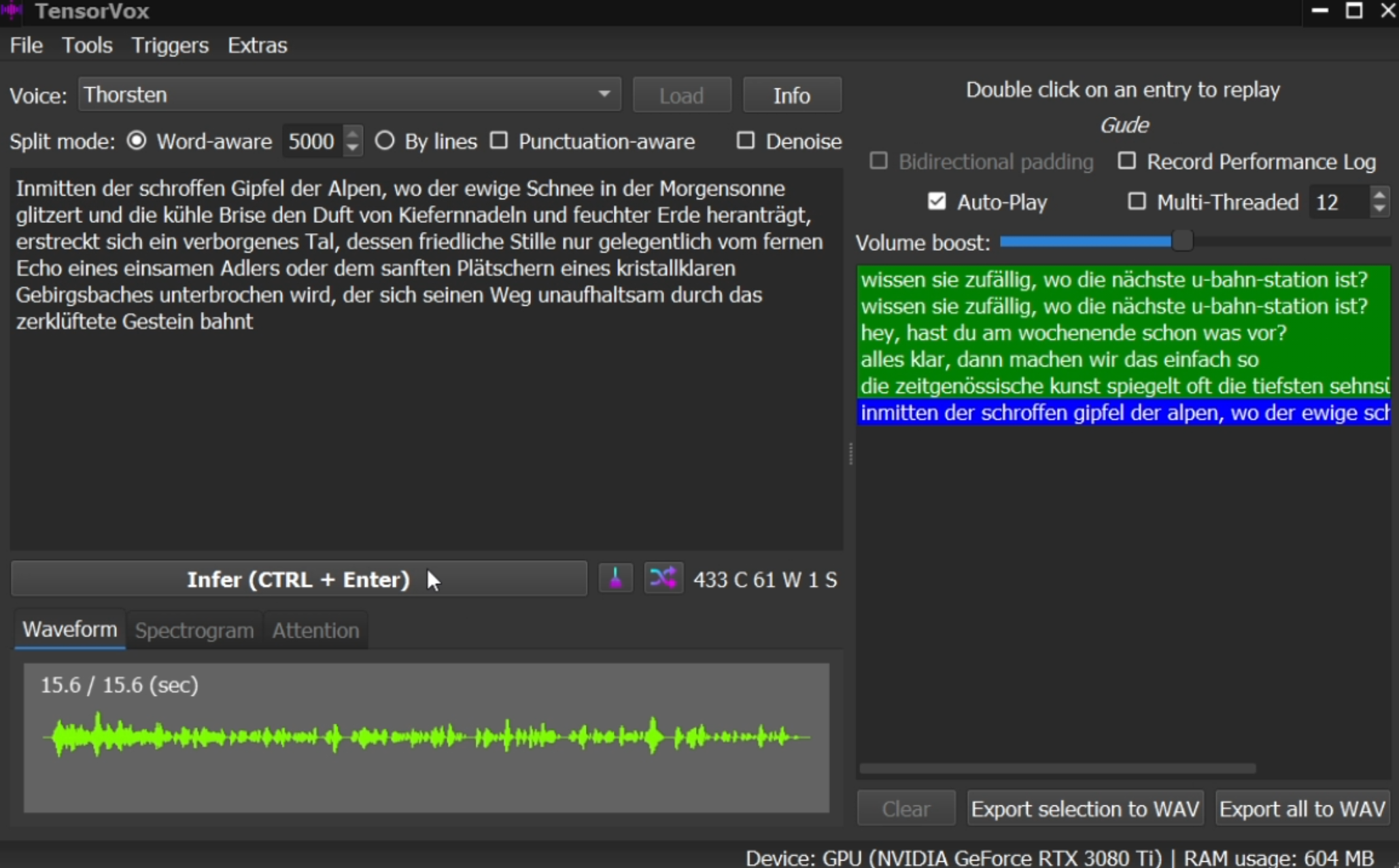 TensorVox DirectML deployment screenshot